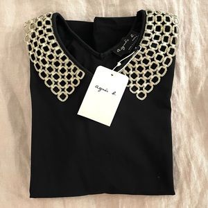 NWT Agnes b. metallic lace collar top